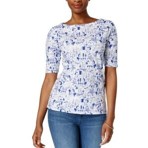 Charter Club SMALL-Pima- Cotton Women's White and Blue Graphic Tee
